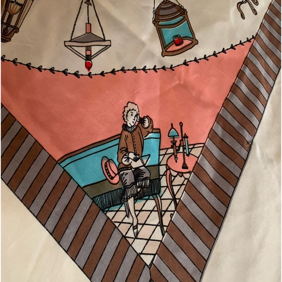 Vintage Coach Lantern Street Light Pure Silk Scarf Hand Screened Hand Rolled - Picture 3 of 9